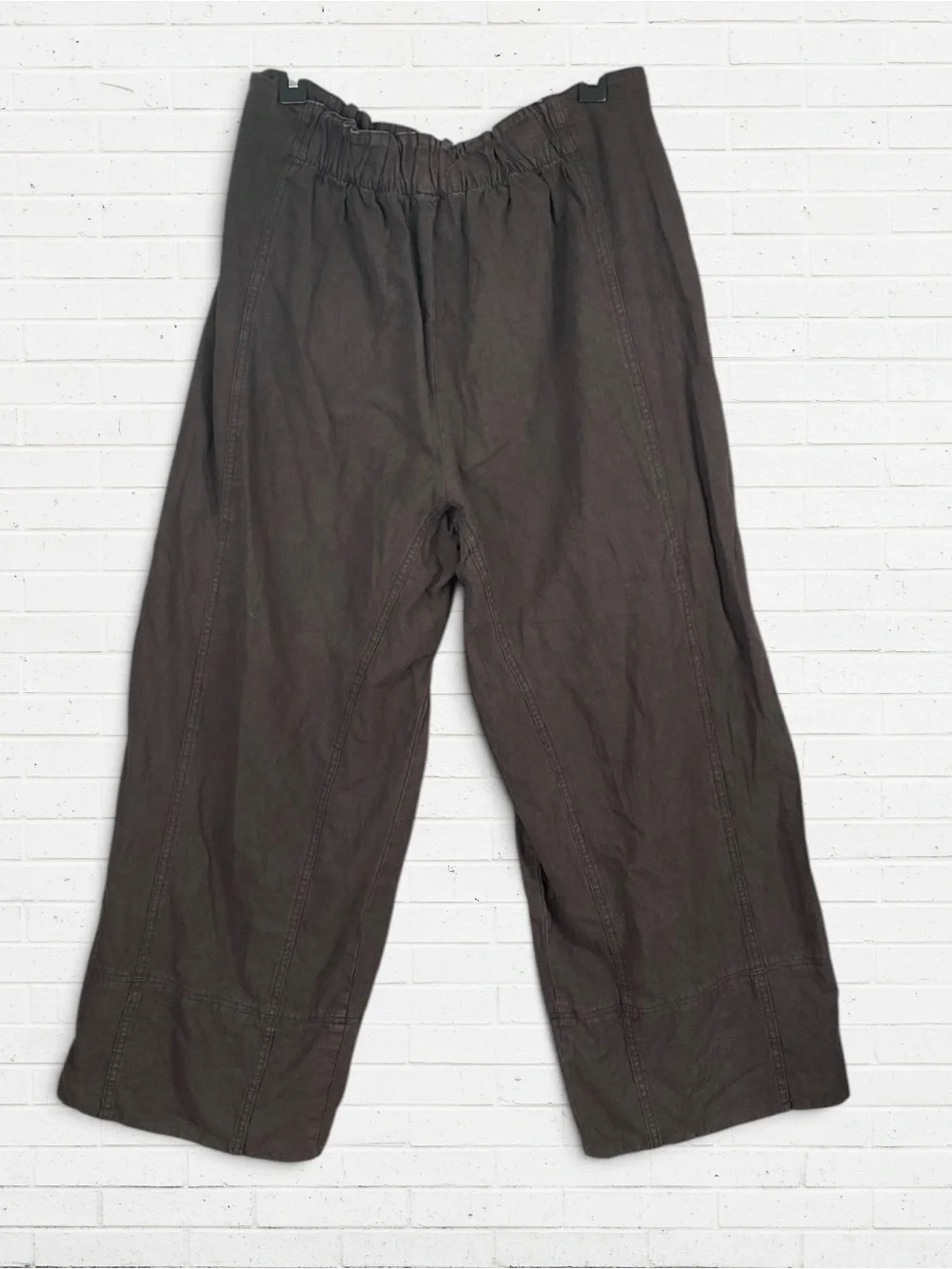 Free People Day’s End Linen Blend Wide Leg Pull On Pants Charcoal L NWOT